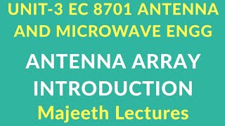 EC 8701 Antenna and Microwave Engineering Antenna Array Introduction [upl. by Rogerio]