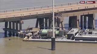 Sky 2 aerial view of barge strike in Galveston shutting down Pelican Island Bridge [upl. by Slack13]