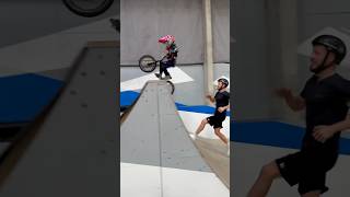 Learning to ride BMX over a spine almost twice his height 🫣 [upl. by Nynahs]