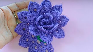 COMO HACER ROSAS TEJIDAS A CROCHET FACIL TURORIAL PASO A PASO [upl. by Mide]