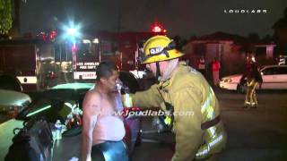 Injury Fire 1 Man Burned 3 Smoke Victims GRAPHIC  West Adams LA RAW FOOTAGE [upl. by Elletnahs]