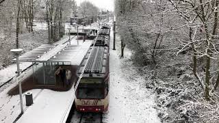 B80 Doppelzug der DVG auf der U79 in Düsseldorf Wittlar bei Schnee [upl. by Ylhsa]