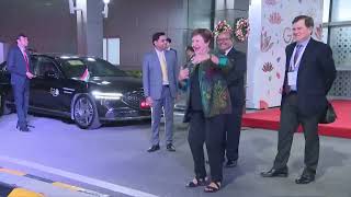 IMF MD Kristalina Georgieva dances on arrival in Delhi for G20 Summit [upl. by Odiug]