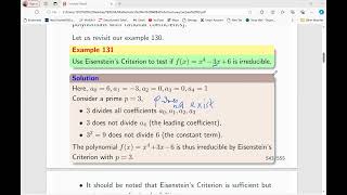 Lecture 59  Eisensteins Criterion [upl. by Enilegna]