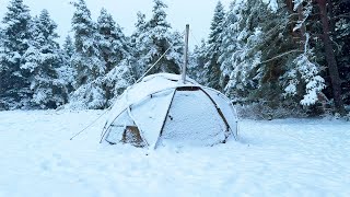 Caught in Heavy Snow  3 Days Winter Camping  Hot Tent Freezing Cold Snowfall [upl. by Aisetal538]