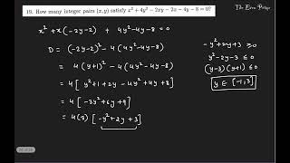 How may integer pairs x y satisfy x2  4y2 – 2xy – 2x – 4y – 8  0 [upl. by Forward193]