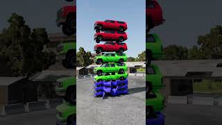 12 Colorful Car Tower SATISFYING Sky Drop Watch Them Crash 💥BeamNG Drive [upl. by Atinit231]