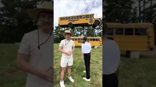 How Many School Buses Can We Stack funny shorts mrbeast cut [upl. by Bibbie]