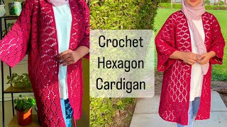 Crochet hexagon cardigan  leafy hexagon cardigan [upl. by Reivaz]