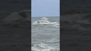 Brave Smaller Boat Captain Takes On The Rough Tip Of The Jetty Surf [upl. by Ahsieni421]