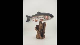 Wood Carved Rainbow Trout Fish Sculpture [upl. by Tadeo]