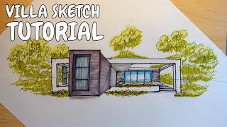 Modern House Sketching Tutorial [upl. by Asserat]