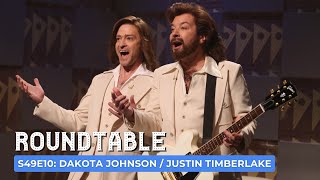 Dakota Johnson  Justin Timberlake SNL Roundtable  S49 E10 [upl. by Airdnassac]