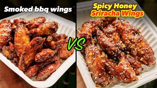 Batalla de Alitasd de Pollo  Chicken Wings Battle  SMOKED BBQ WINGS vs SPICY HONEY SRIRACHA WINGS [upl. by Odilia]