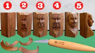 5 Steps for CARVE a FACE KNIFE ONLY Whittling WOOD CARVING for beginners Focuser Carving Knives [upl. by Dragon]