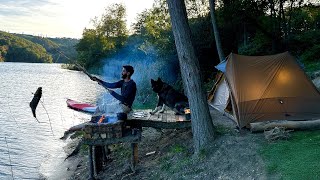 3 DAYS solo survival CAMPING Catch and Cook Primitive Fishing Bushcraft Skills Tent Shelter [upl. by Aig]