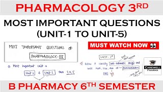 Pharmacology 6th semester Important Questions  Pharmacology 3 Important Questions Carewell Pharma [upl. by Newhall]