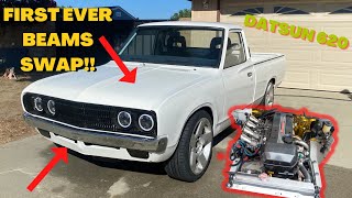 DATSUN 620 BEAMS ENGINE SWAP FIRST DRIVE [upl. by Neirol]