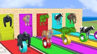 Cow Elephant Lion Gorilla Tiger TRex Guess The Right Door ESCAPE ROOM CHALLENGE Game [upl. by Herra]