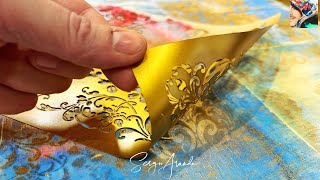 Stencil  Newspaper amp Acrylic Paint  Stunning Art Gold Decay 🤩 You Wont Believe How Simple It Is [upl. by Macdonell]