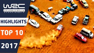 WRC 2017 Top 10 Highlights Crashes big jumps Mistakes funny moments and flat out action [upl. by Grannia]