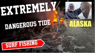 Halibut Surf fishing Alaska Extreme Tides Swallow Vehicles [upl. by Aihsemot364]