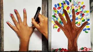 easy finger painting ideas for beginnersfinger painting arttree paintingthumb paintinghand print [upl. by Phox]