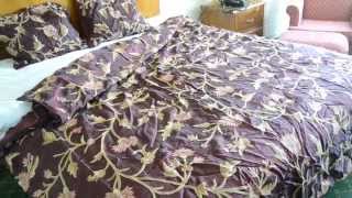 Crewel Bedding Wintertime Vermilion Silk Quilt [upl. by Ahseekal]