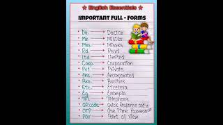 English Essentials Important full forms Enjoy 😉 video english subscribe [upl. by Alek]