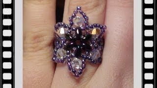 Easy Beaded Flower Ring Beading Tutorial by HoneyBeads1 with twin beads [upl. by Jenna363]