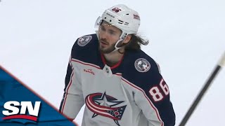 Blue Jackets Kirill Marchenko Completes Hat Trick With Two Goals 18 Seconds Apart [upl. by Kinney]