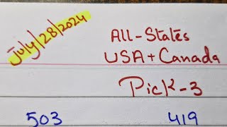 Todays lottery Numbers for Pick 3 Pick 4 Pick 5 and Cashpop  July 28th 2024 [upl. by Castora]