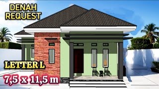 Desain rumah minimalis ukuran 75 X 115m Plus L 3x35 M ada 3 kamar tidur [upl. by Rotman]