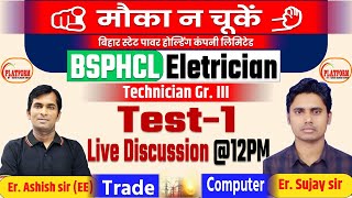 BSPHCL  Trade Electrician Full Length Test Discussion Set1 bsphcl electrician iti 2024 [upl. by Coffin243]