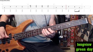 Longview by Green Day  Bass Cover with Tabs PlayAlong [upl. by Eberhart278]