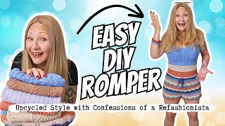 DIY Thrift Flip Transform Crocheted Items into a Cute Romper  Easy Refashioning Tutorial [upl. by Onirotciv409]