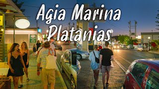 Crete Greece Agia MarinaPlatanias Complete walking tour in 4K sunset time and nightlife 🇬🇷 [upl. by Aniez]