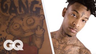 21 Savage Breaks Down His Tattoos  GQ [upl. by Alenson]