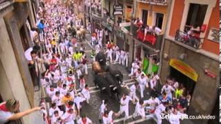 Five hospitalised after final Pamplona bull run [upl. by Doug]