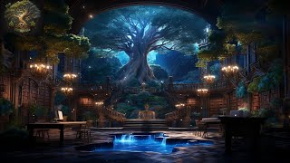 Enchanted Forest Library Ambience at Night 🍃 Relaxation amp ASMR 🌳 [upl. by Lokcin]