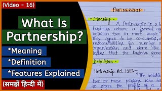 Partnership Firm  Meaning Definition And Features In Hindi  Business Organisation [upl. by Minor626]