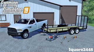 Buying BigTex Utility Trailer  New Ram 2500  Push Mower  Weed Eater  Landscaping Upgrades  FS19 [upl. by Brosine20]