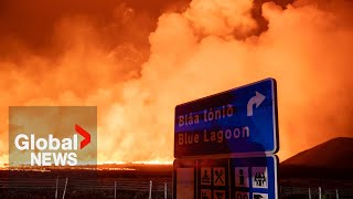 Iceland volcano eruption Blue Lagoon spa evacuated Grindavik spared as new fissure forms [upl. by Halivah265]