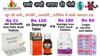 Jan Aushadhi Iron Folic Acid Tablets vs Dexorange Tablet vs Livogen z Tablet vs Vestige Iron Folic [upl. by Rramaj]