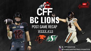 BC Lions blown out 398 in Saskatchewan  Week 19 post game recap [upl. by Eiramasil281]