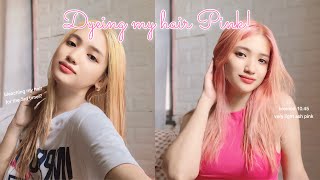 How i bleached and dye my hair PINK at home bremod 1045 very light ash pink [upl. by Korman]