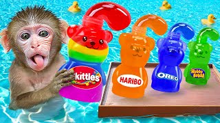 KiKi Monkey enjoy Sweet Honey Bear Jelly Recipe at Summer Swimming Pool  KUDO ANIMAL KIKI [upl. by Forester472]