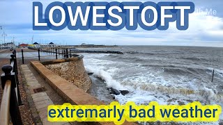 Extremarly bad weather in Lowestoft district of Suffolk England virtual walk video [upl. by Ellevart528]