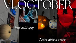 LAST VLOGTOBER  1st time carving pumpkins 🫣 pumpkin painting scary movie night mom amp son QT 🎃👻 [upl. by Sokin]