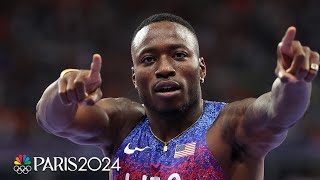 Team USA goes goldsilver as Grant Holloway Daniel Roberts lead 110m hurdles  Paris Olympics [upl. by Karlise]